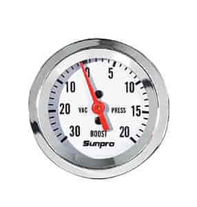 Sunpro CP8203 Mechanical Vacuum Boost Gauge Mechanical 2 White Chrome