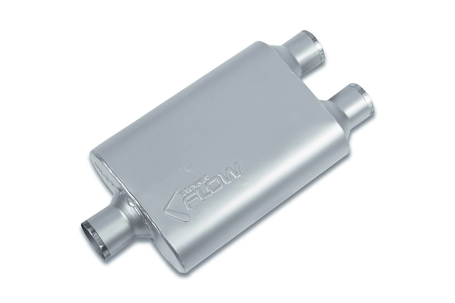 Street-Series Street Flow Muffler, 2-Chamber Inlet/Outlet: 2.500 in./2.250 in., Center In/Dual Out [Satin Finish]