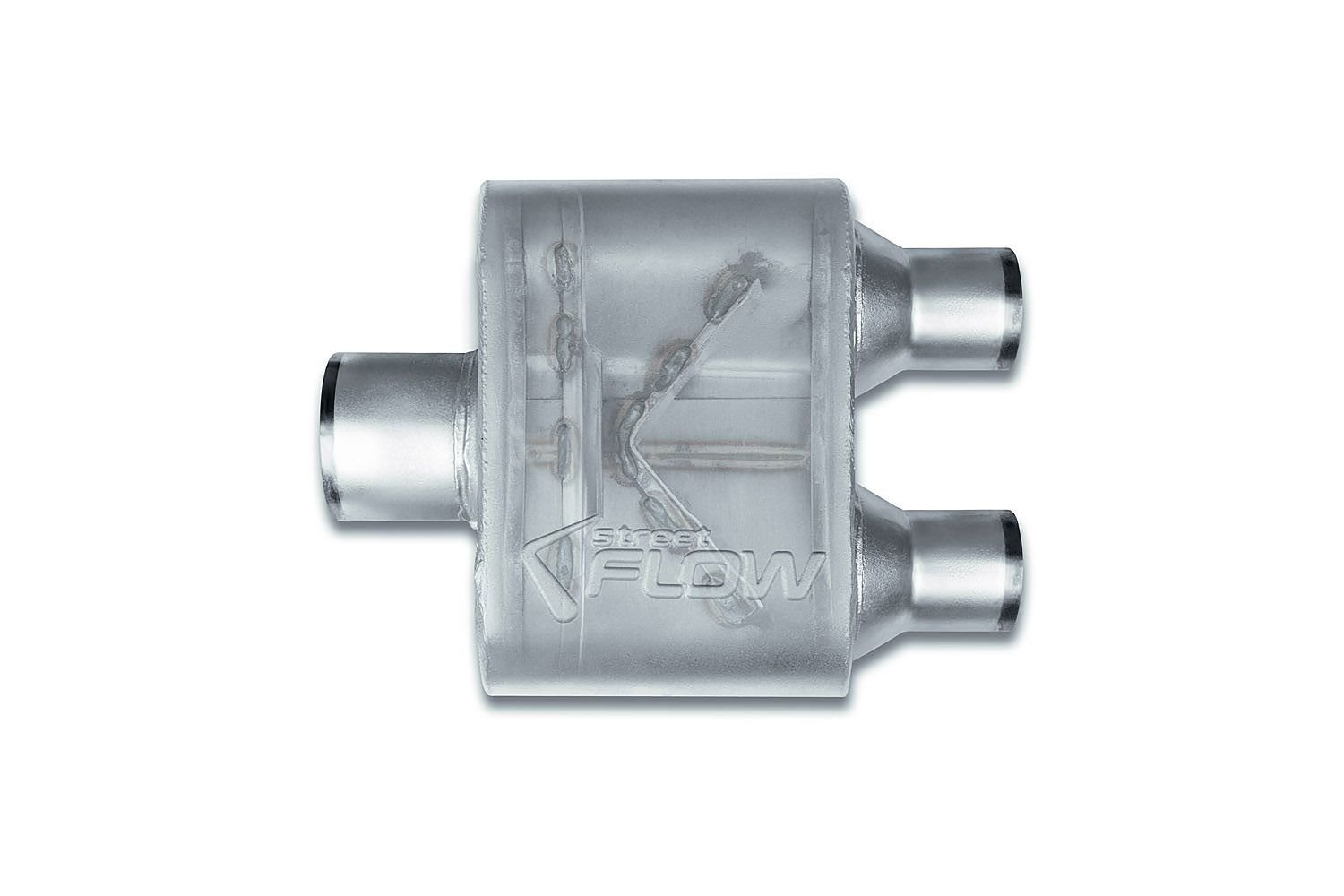 Street-Series Street Flow Muffler, 1-Chamber, Inlet/Outlet: 3 in./2.250 in., Center In/Dual Out [Satin Finish]