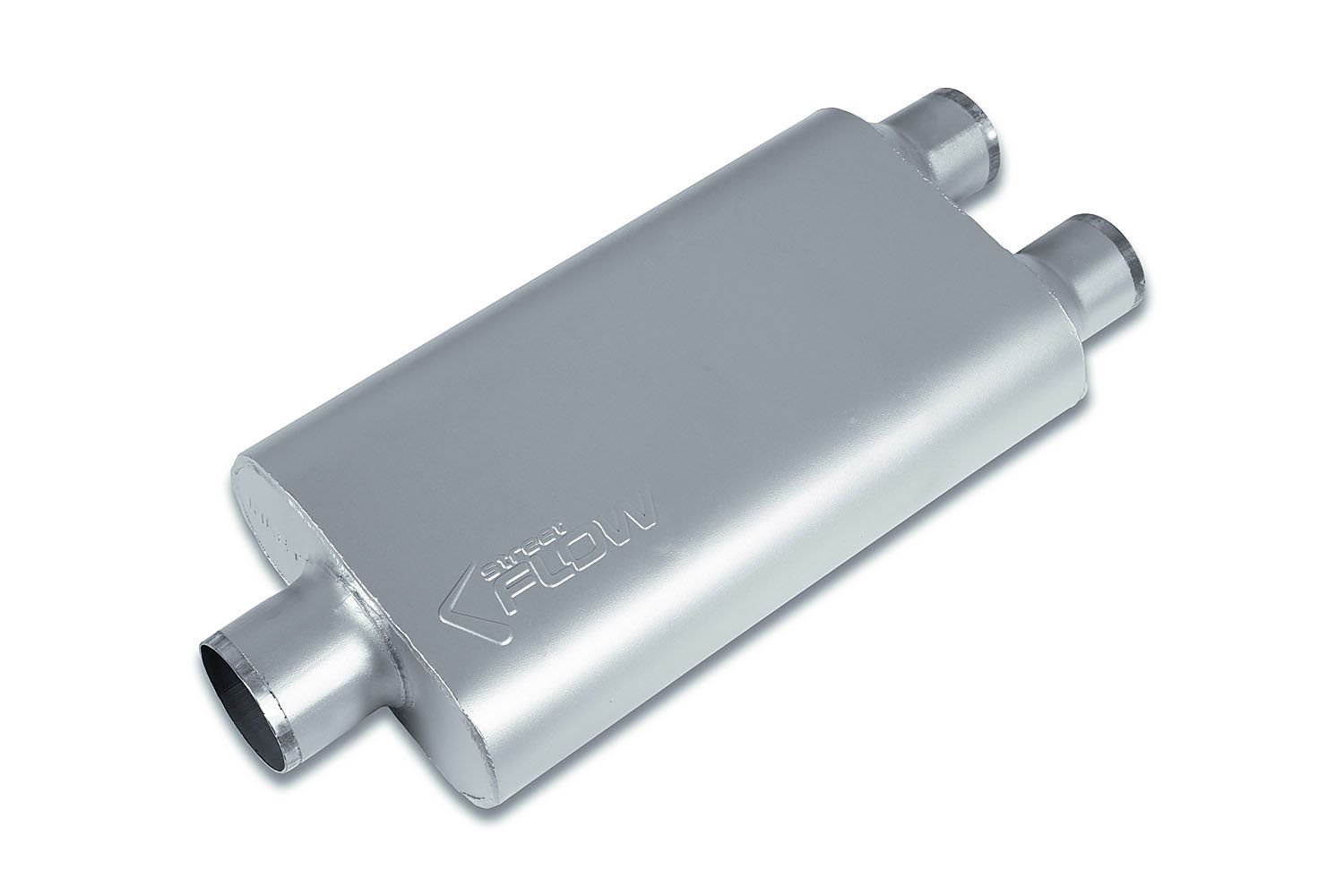 Street-Series Street Flow Muffler, 3-Chamber, Inlet/Outlet: 3 in./2.500 in., Center In/Dual Out [Satin Finish]