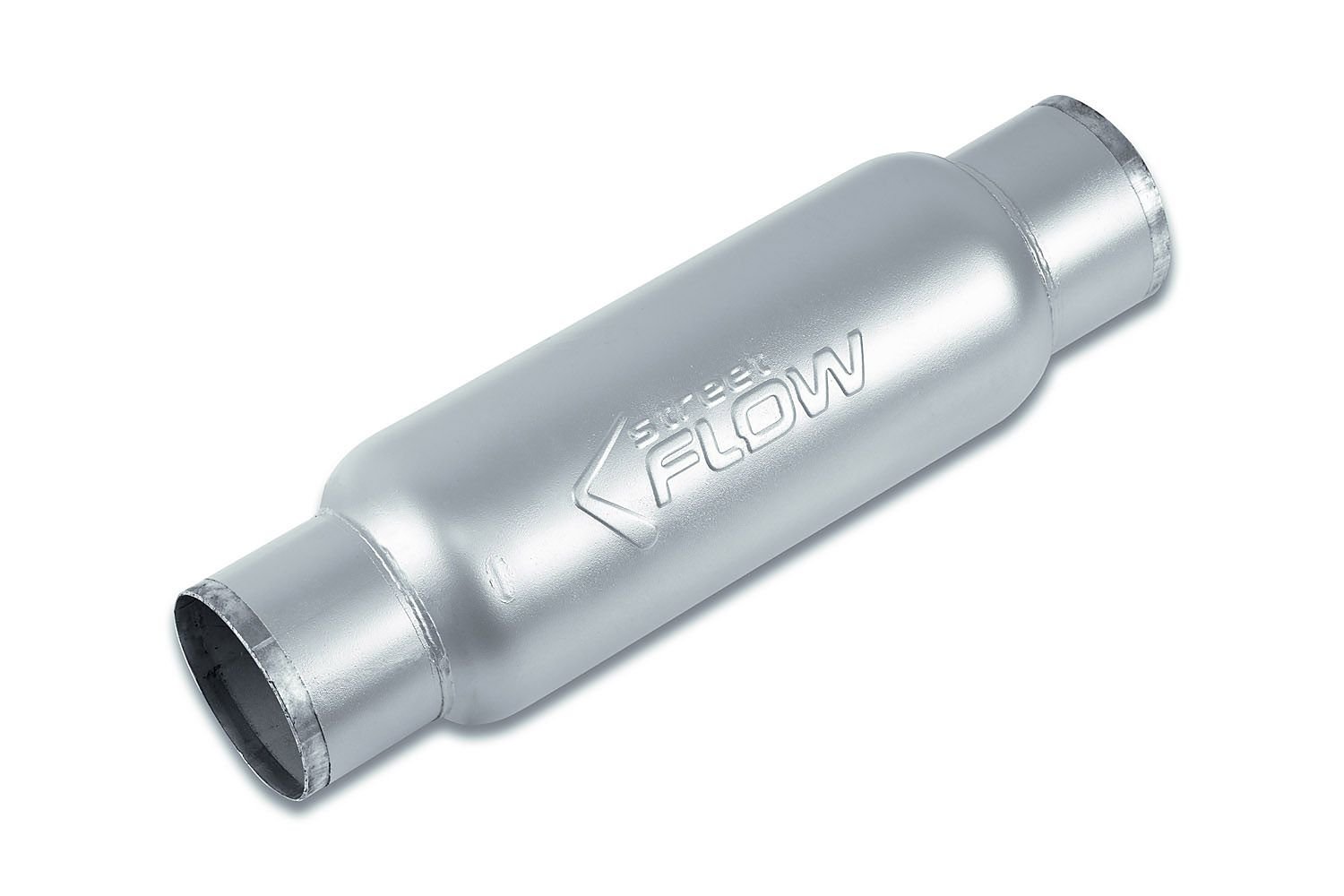 Street-Series Street Flow Muffler, Round, Inlet/Outlet: 3 in., Center In/Center Out [Satin Finish]