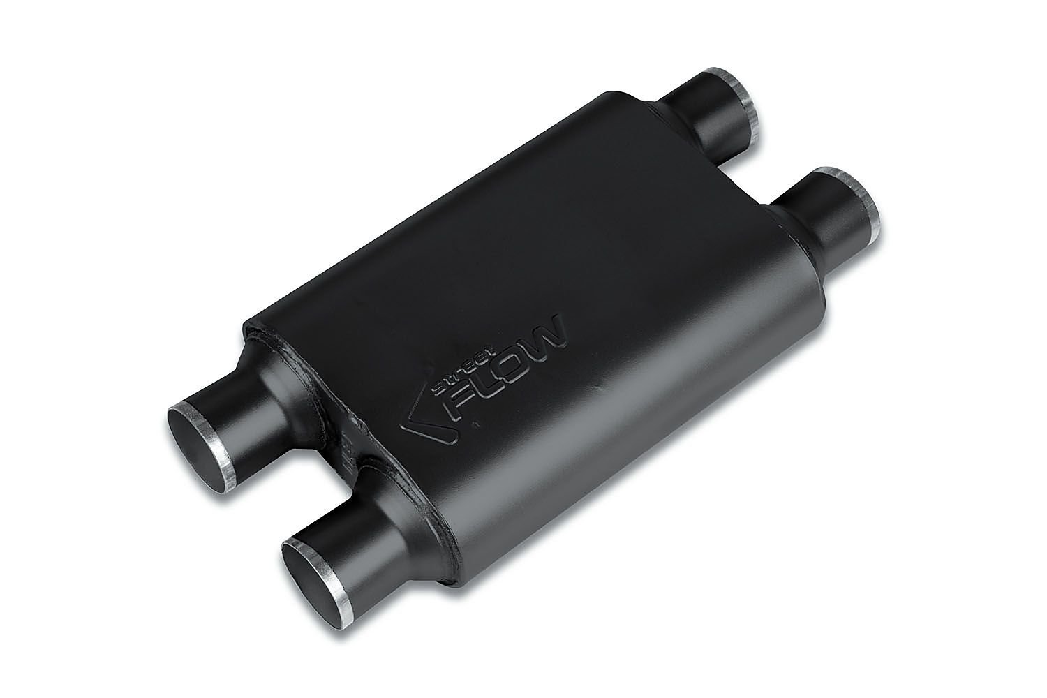Street-Series Street Flow Muffler, 2-Chamber, Inlet/Outlet: 2.500 in./2.500 in., Dual In/Dual Out [Black Powder-Coat Finish]