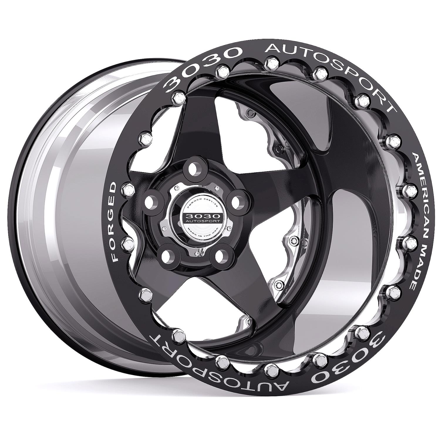 Launch Single-Beadlock Wheel, Size: 15x9", Bolt Pattern: 5x4.5", Backspace: 3.500" [Black/Polished]