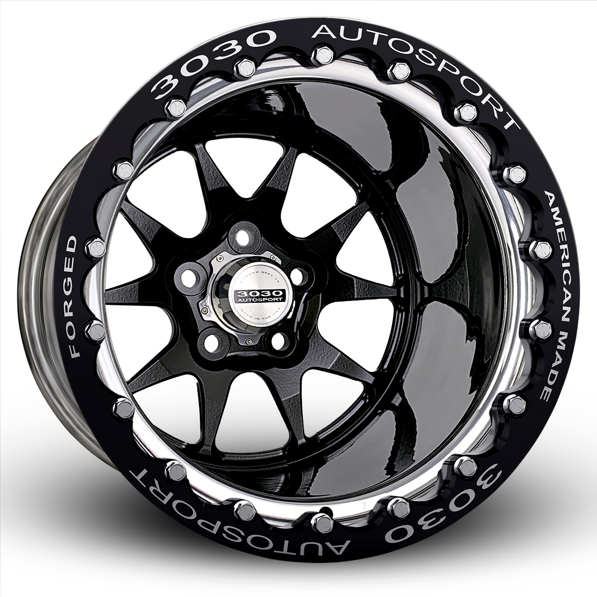 MACH-10 Single-Beadlock Wheel, Size: 15x9", Bolt Pattern: 5x5", Backspace: 3.500" [Black/Polished]