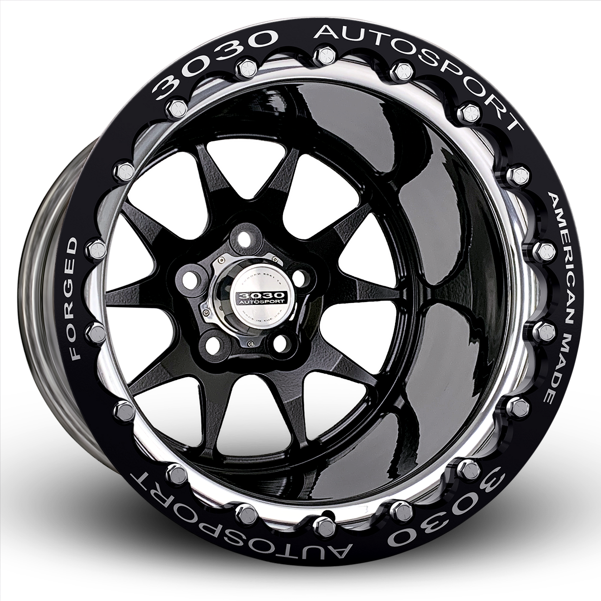MACH-10 Double-Beadlock Wheel, Size: 15x9", Bolt Pattern: 5x4.75", Backspace: 5" [Black/Polished]