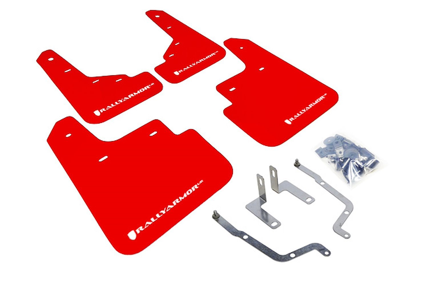MF31URRDWH Mud Flap Kit for 2014-2018 Mazda 3 Grand Touring, Sport, SV, Touring - Red Mud Flap/White Logo