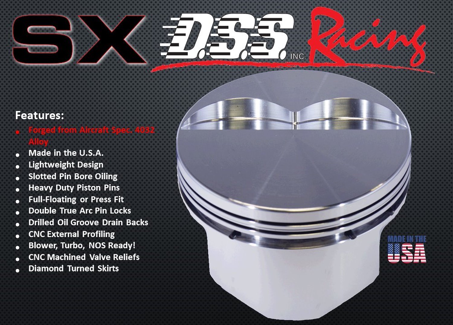 8873-4030 SX-Series Dish Top Piston Set for 1962-2001 Small Block Ford 289-302, 4.030 in. Bore, -18cc Volume [Stroker]