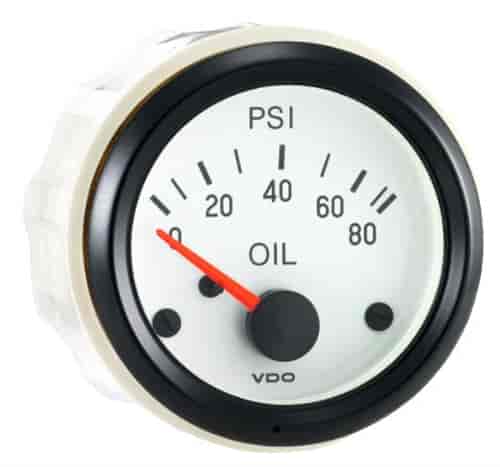 Cockpit White 80 PSI Oil Pressure Gauge with VDO Sender and Metric Thread Adapter