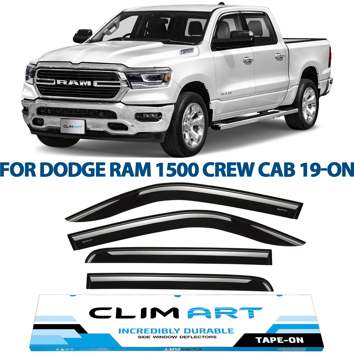 CLIM ART Side Window Deflectors Fits Select Dodge RAM 1500 Crew Cab