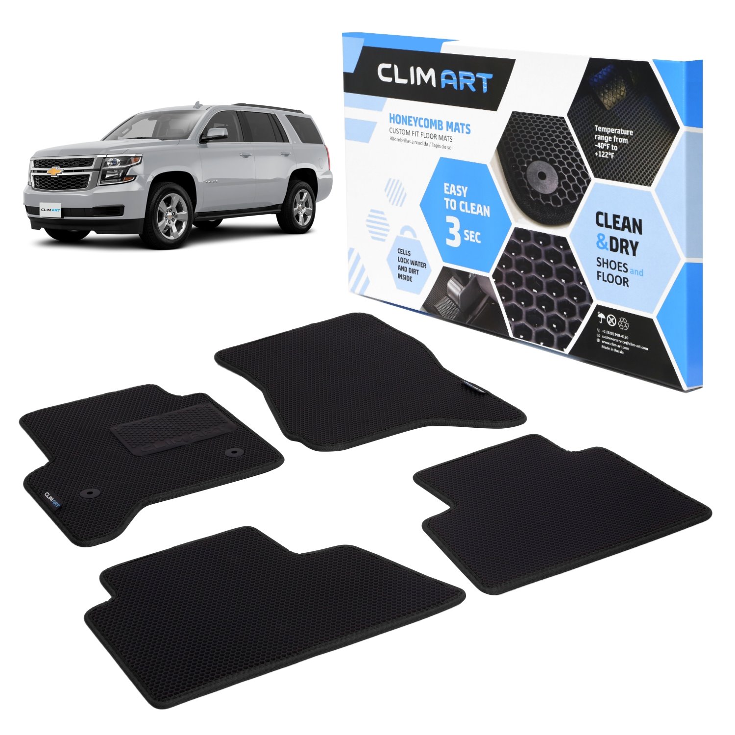 CLIM ART Honeycomb Custom Fit Floor Mats for 2015-2020 Chevrolet Tahoe