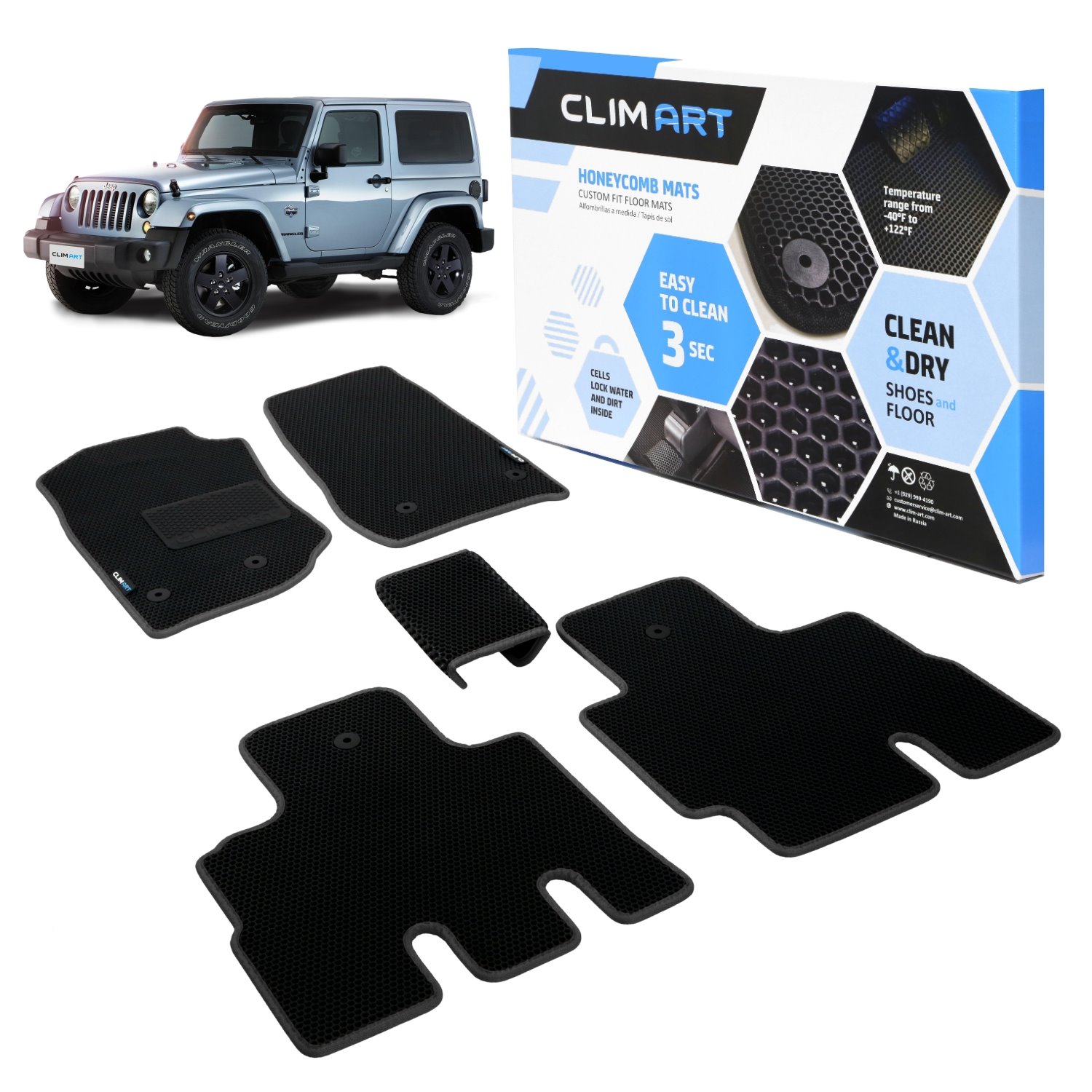 CLIM ART Honeycomb Custom Fit Floor Mats for 2014-2018 Jeep Wrangler