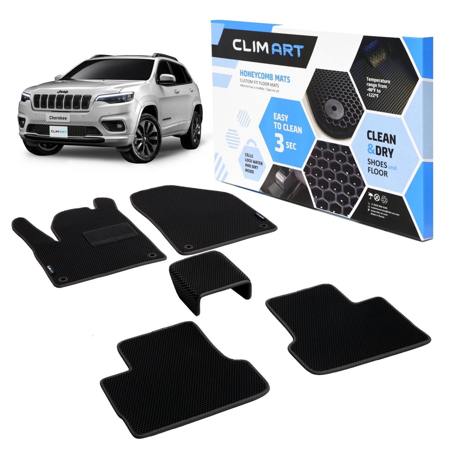 CLIM ART Honeycomb Custom Fit Floor Mats Fits Select Jeep Cherokee