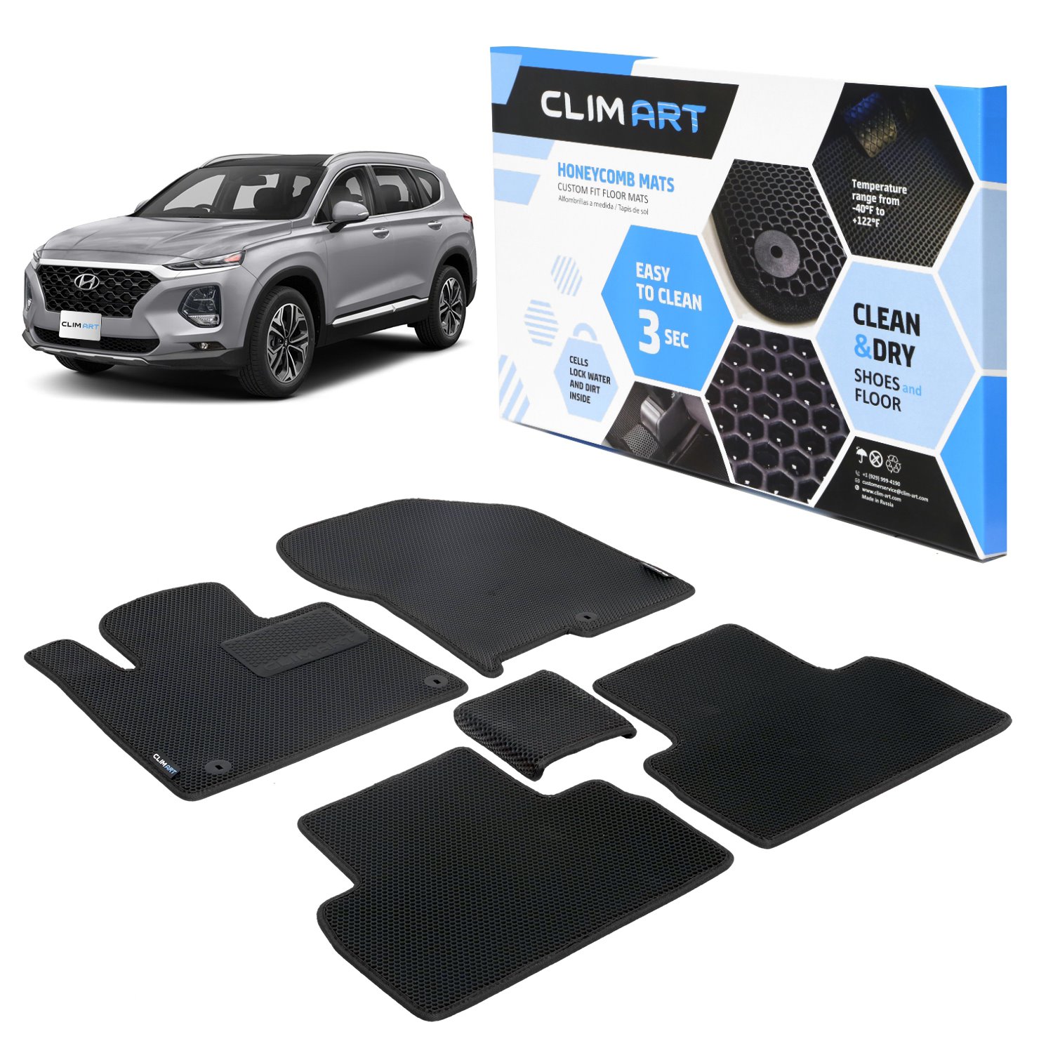 CLIM ART Honeycomb Custom Fit Floor Mats for 2019-2020 Hyundai Santa Fe