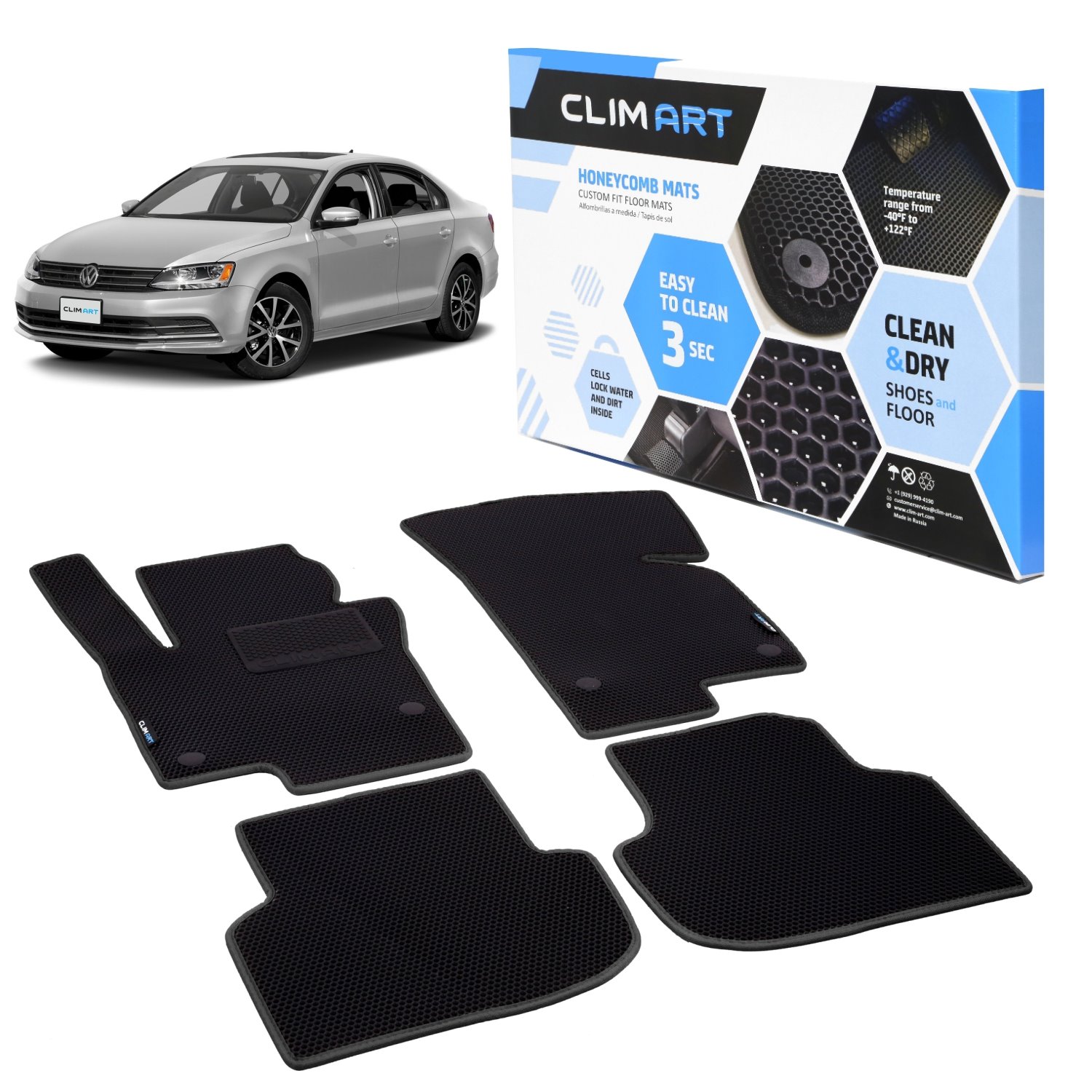 CLIM ART Honeycomb Custom Fit Floor Mats for 2011-2018 Volkswagen Jetta