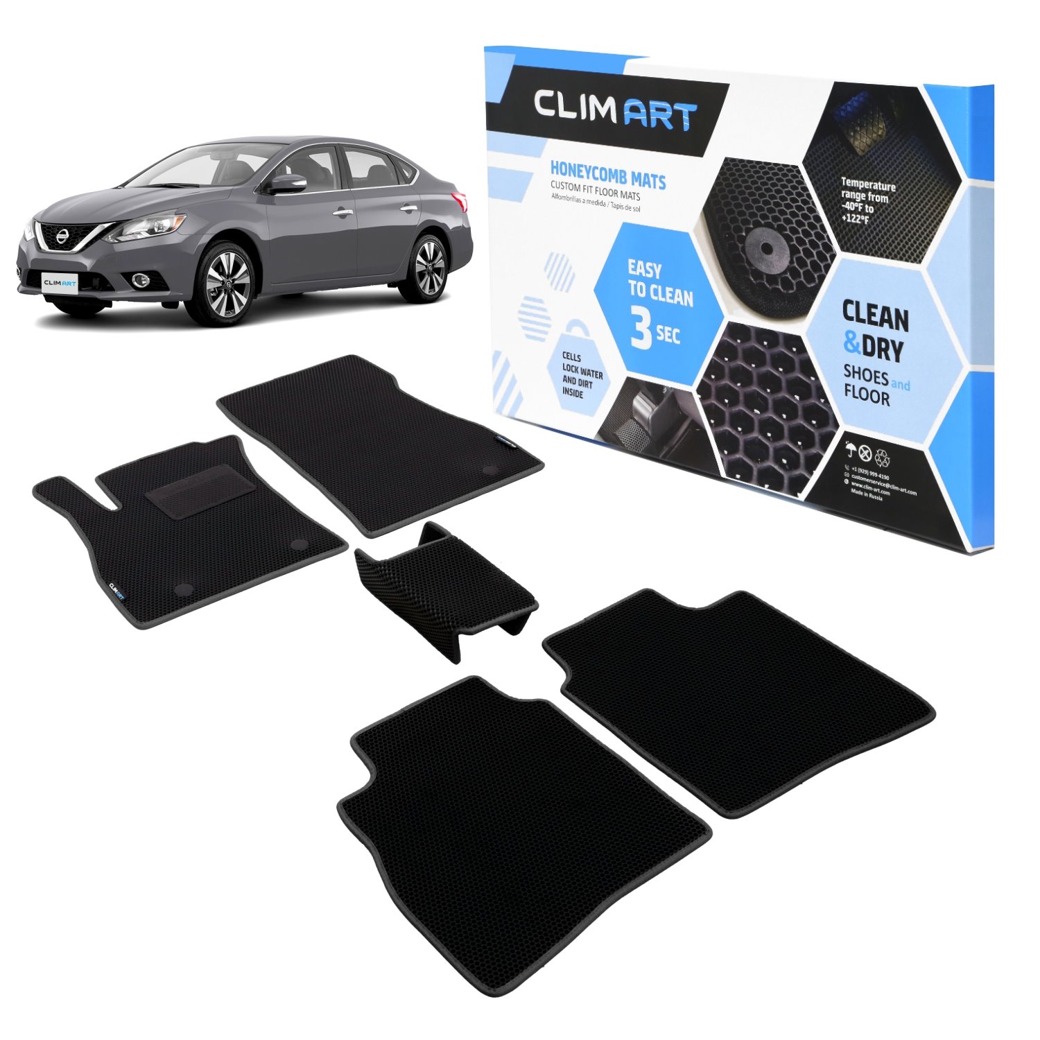 CLIM ART Honeycomb Custom Fit Floor Mats for 2013-2019 Nissan Sentra Sedan