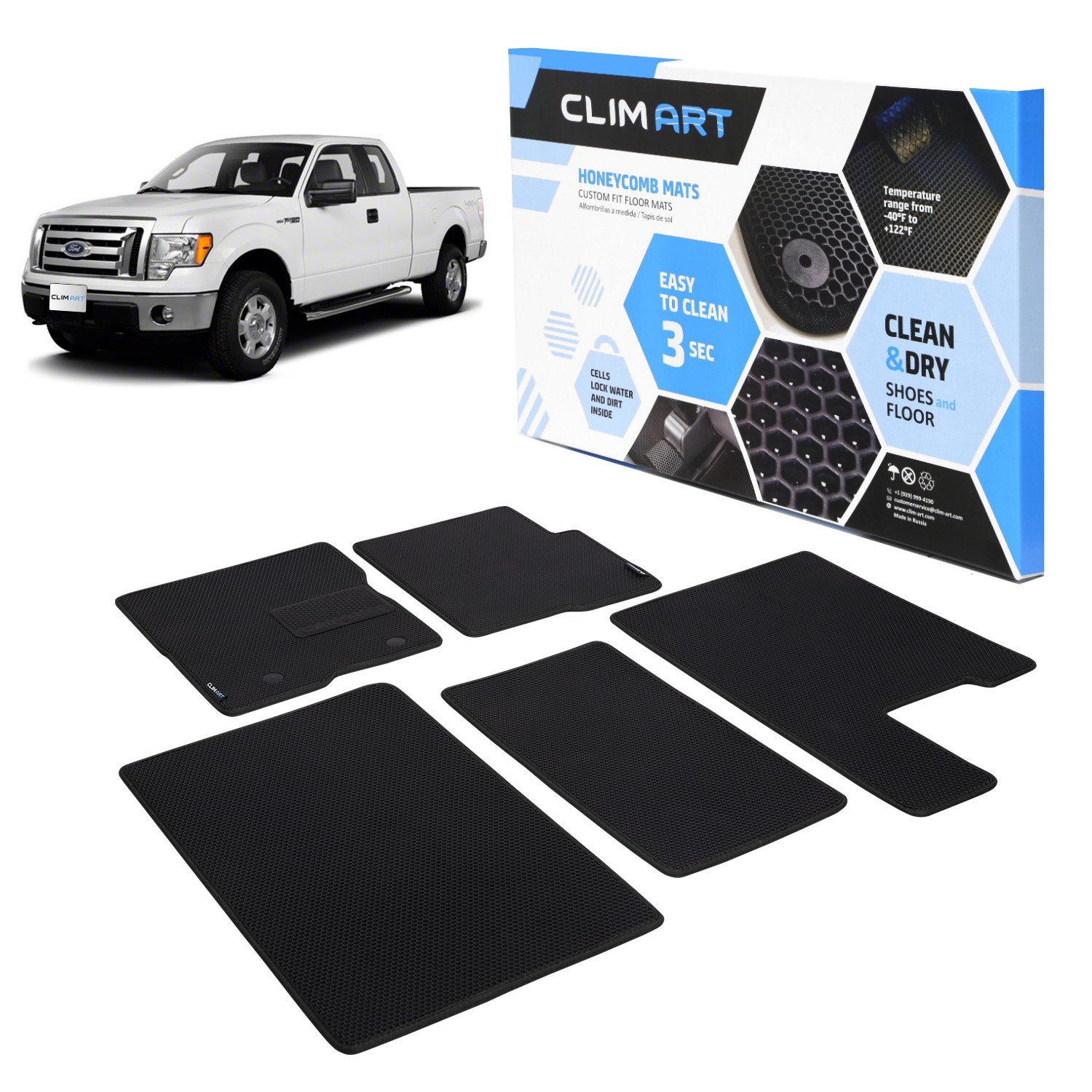 CLIM ART Honeycomb Custom Fit Floor Mats for 2010-2014 Ford F-150 SuperCrew