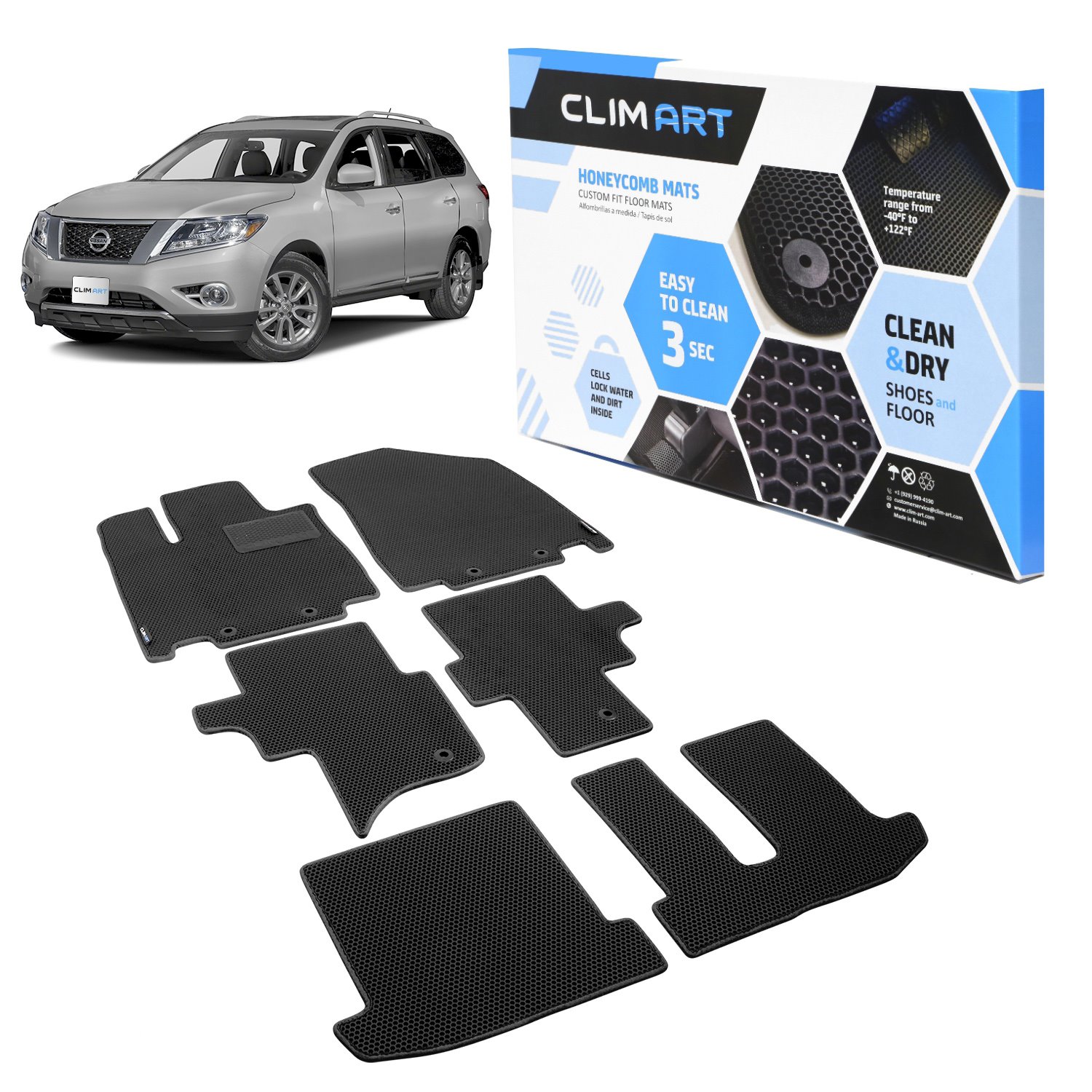 CLIM ART Honeycomb Custom Fit Floor Mats for 2013-2021 Nissan Pathfinder