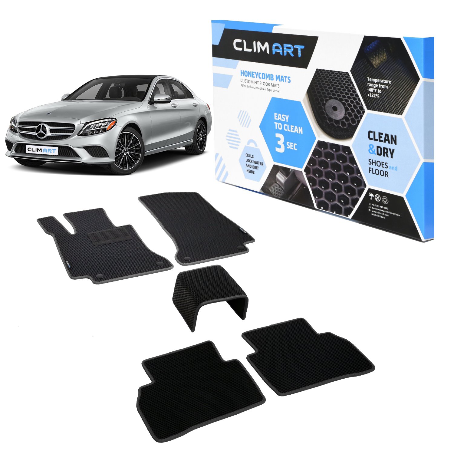 CLIM ART Honeycomb Custom Fit Floor Mats Fits Select Mercedes C-Class Sedan