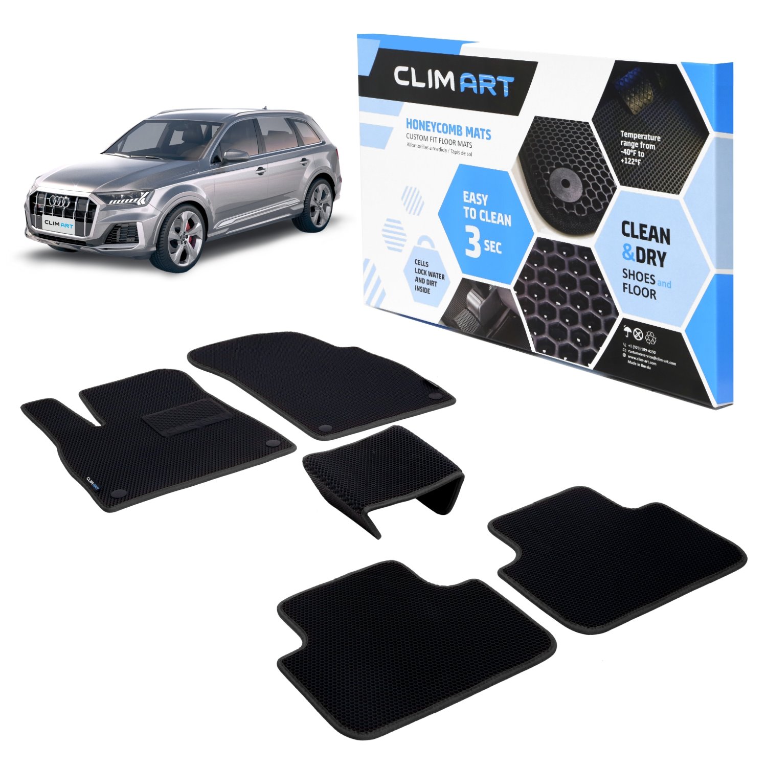 CLIM ART Honeycomb Custom Fit Floor Mats Fits Select Audi Q7
