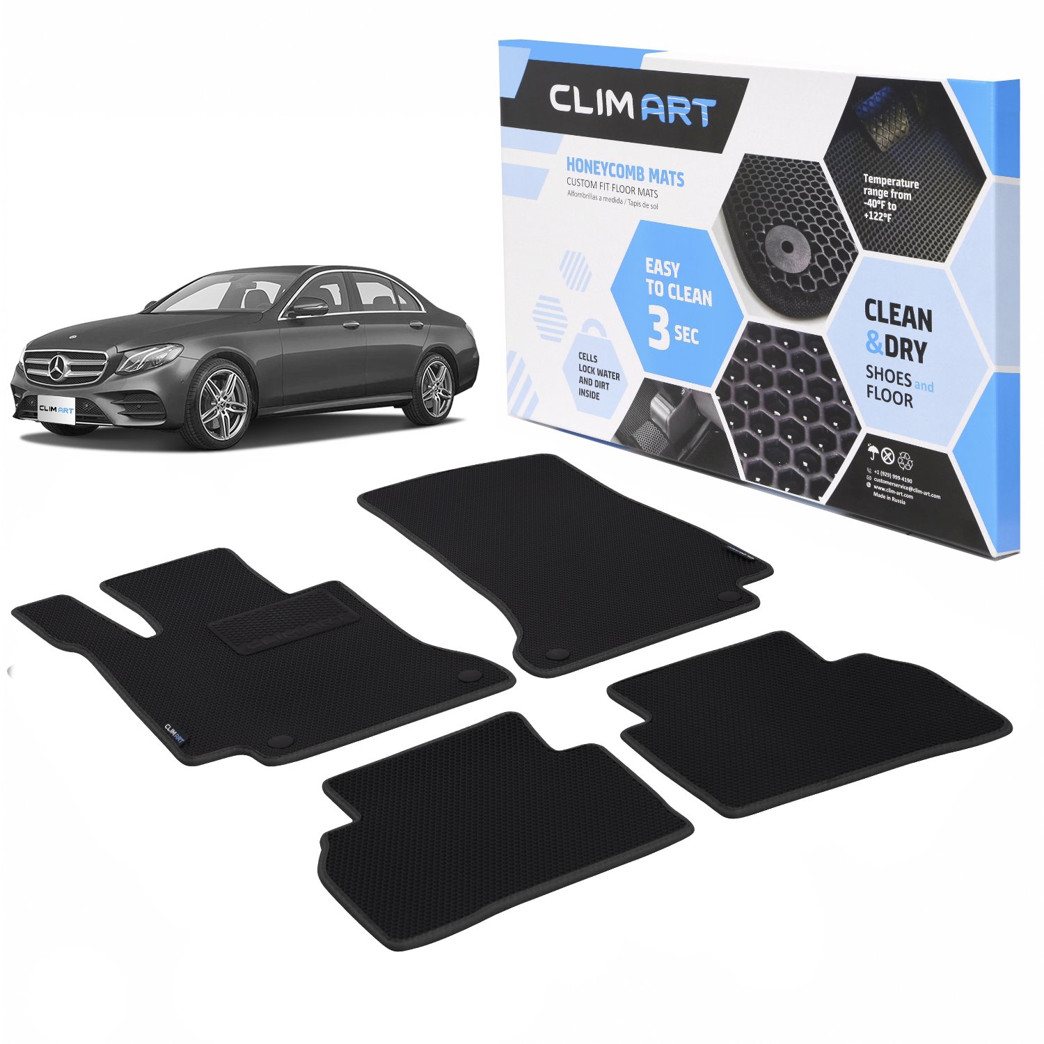 CLIM ART Honeycomb Custom Fit Floor Mats Fits Select Mercedes E-Class Sedan