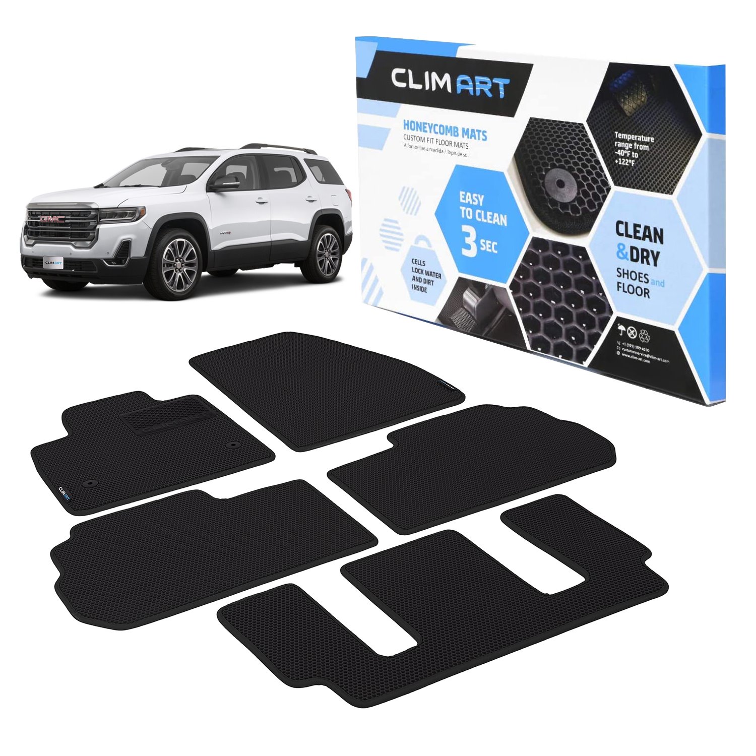 CLIM ART Honeycomb Custom Fit Floor Mats Fits Select GMC Acadia