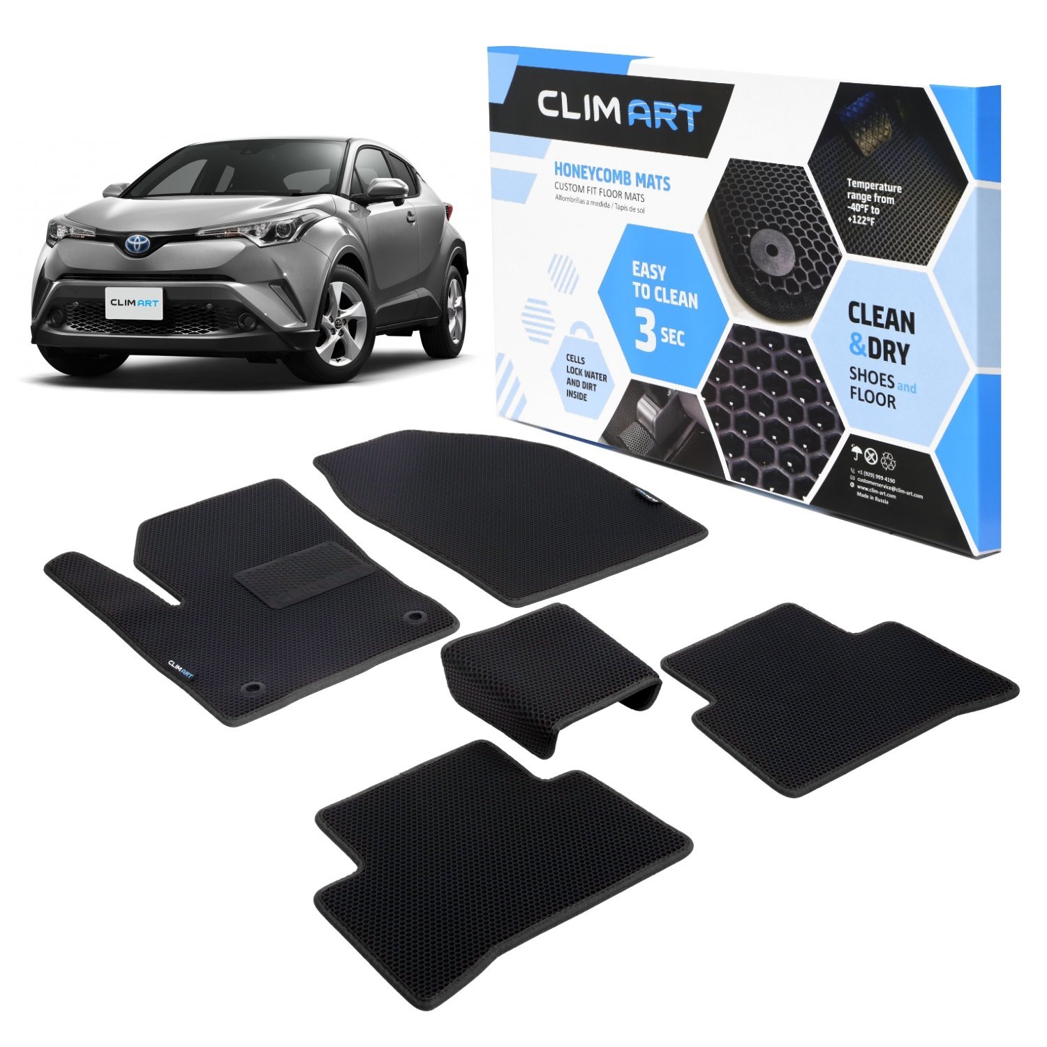 CLIM ART Honeycomb Custom Fit Floor Mats Fits Select Toyota C-HR