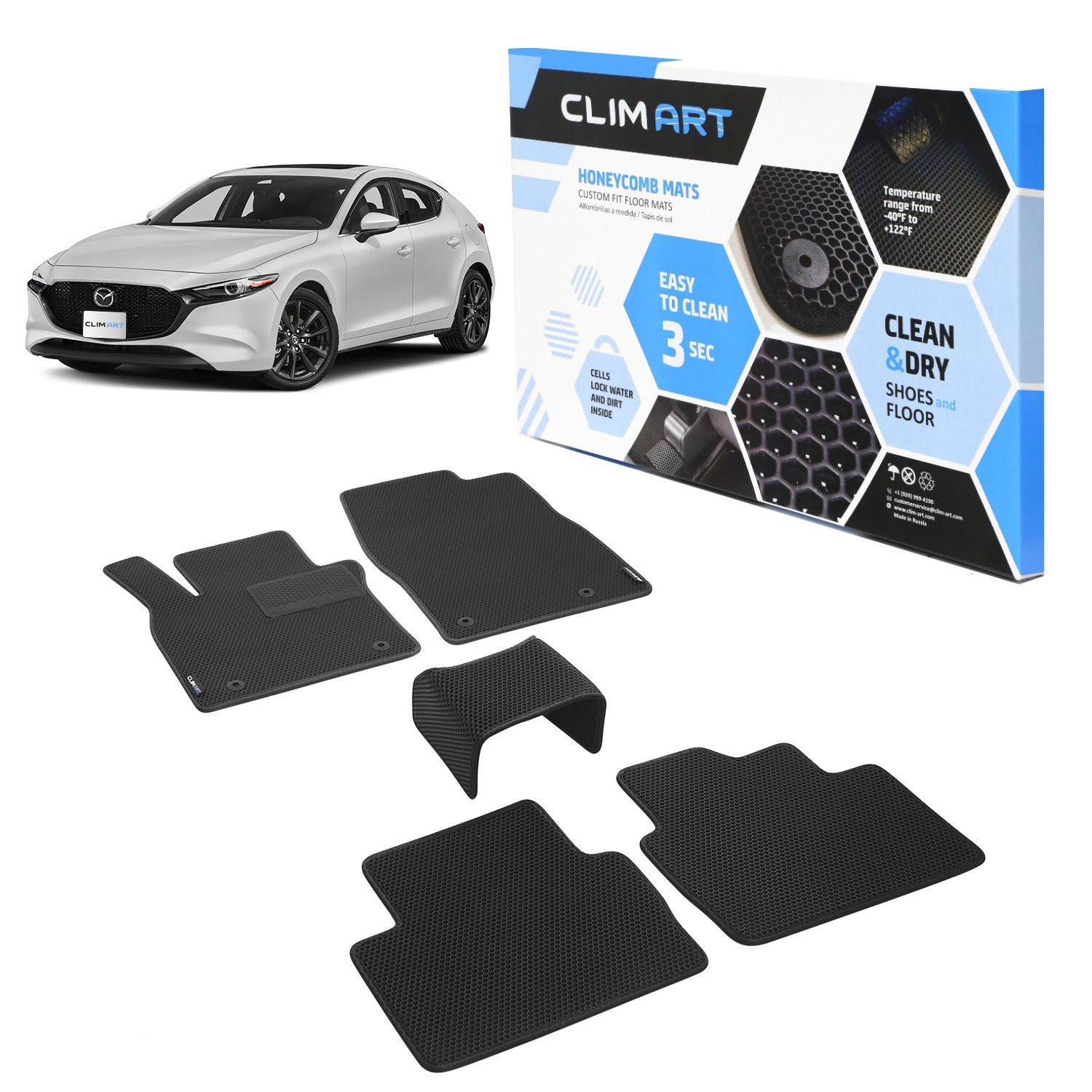 CLIM ART Honeycomb Custom Fit Floor Mats Fits Select Mazda 3