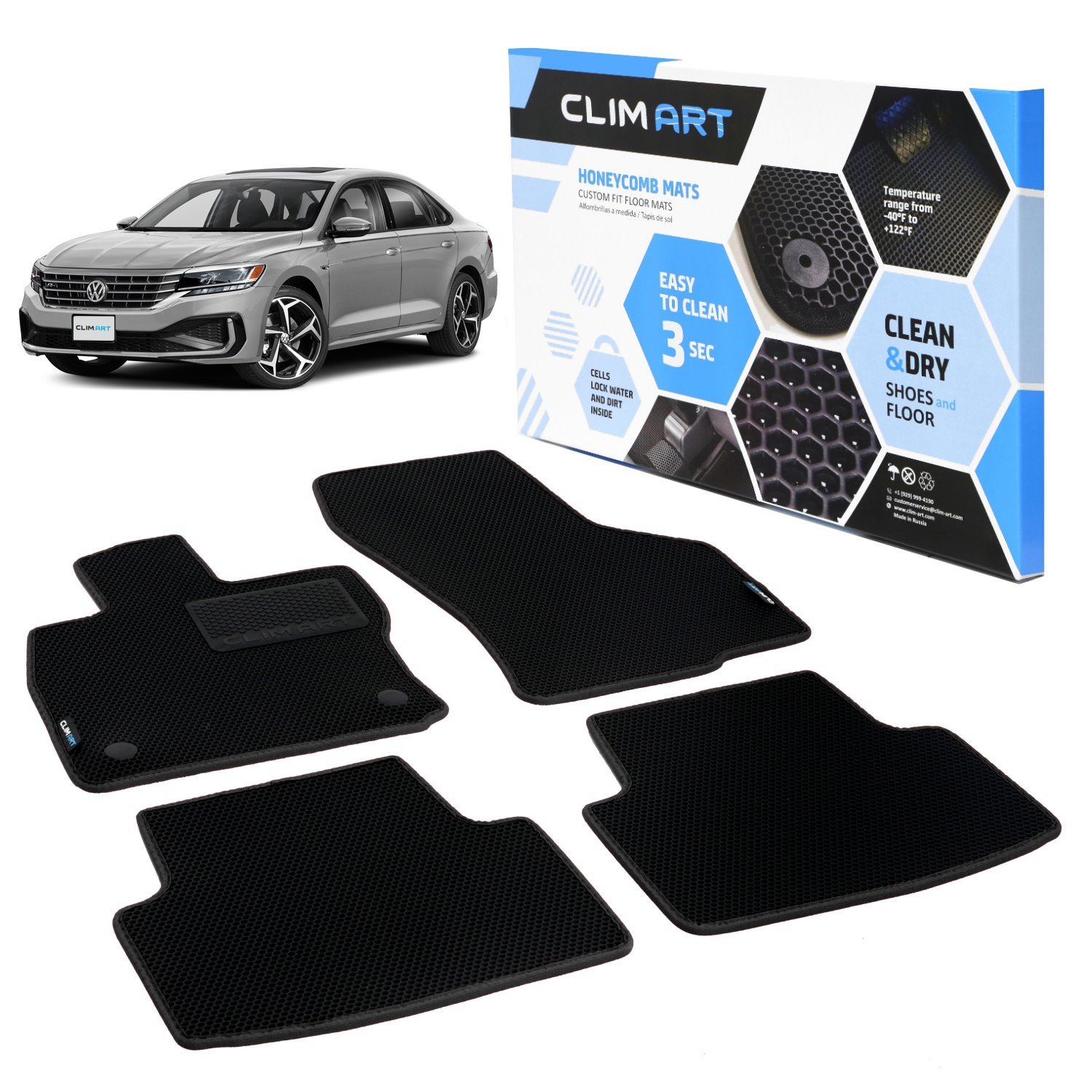 CLIM ART Honeycomb Custom Fit Floor Mats for 2020-2022 Volkswagen Passat