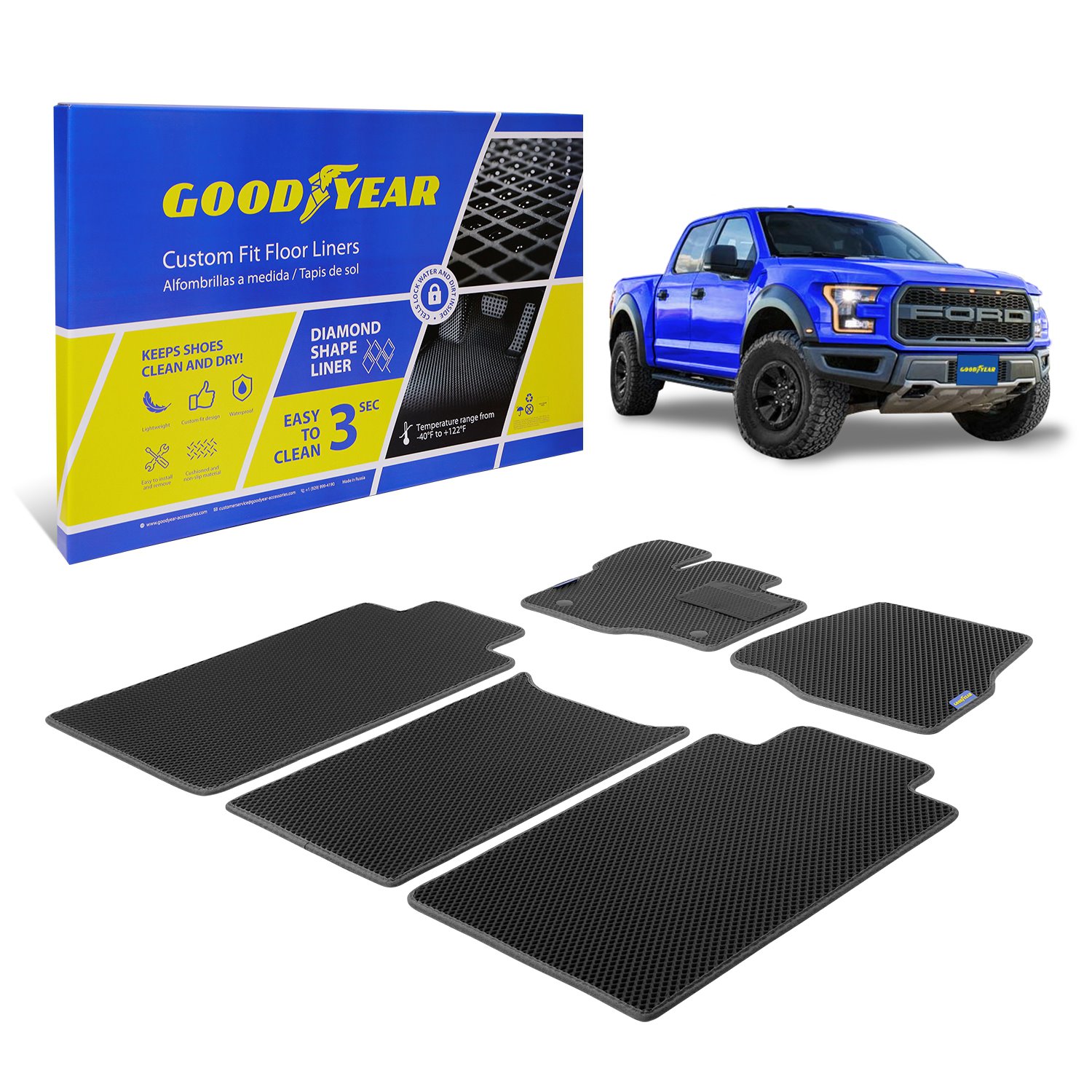 Goodyear Custom-Fit Floor Liners for 2015-2021 Ford F-150 SuperCrew