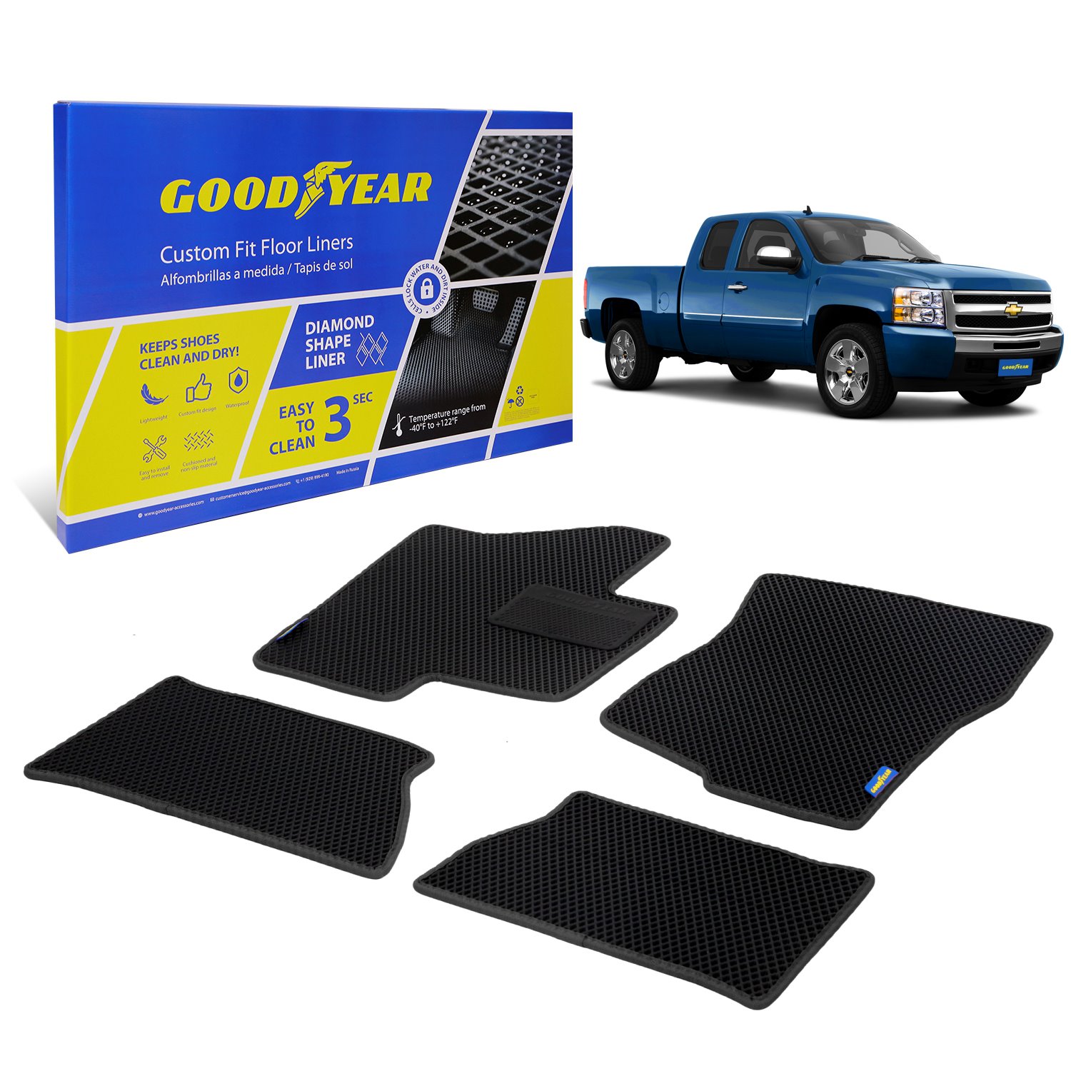 Goodyear Custom-Fit Floor Liners for 2007-2013 Chevrolet Silverado/GMC Sierra 1500 Extended Cab