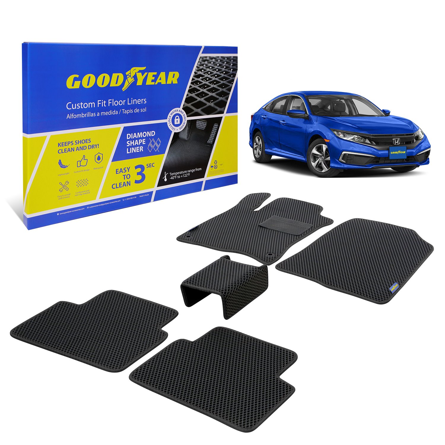 Goodyear Custom-Fit Floor Liners for 2016-2021 Honda Civic
