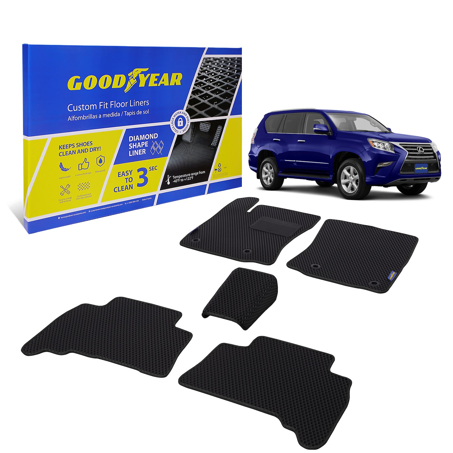 Goodyear Custom-Fit Floor Liners Fits Select Lexus GX/Toyota 4Runner
