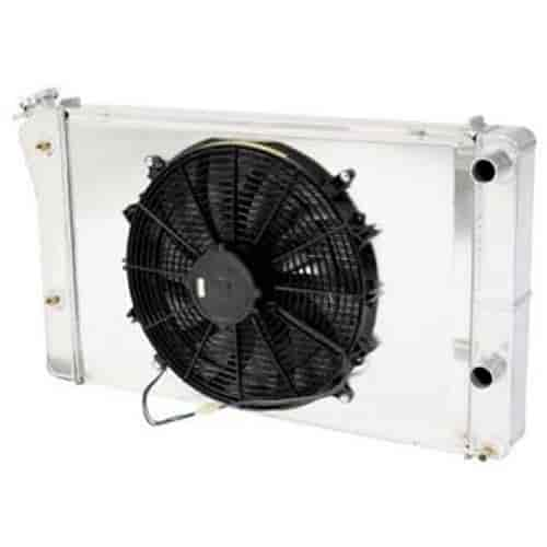 Direct-Fit LS Swap Satin Aluminum Radiator with Single Fan and Shroud [1962-1967 Chevy II/Nova]