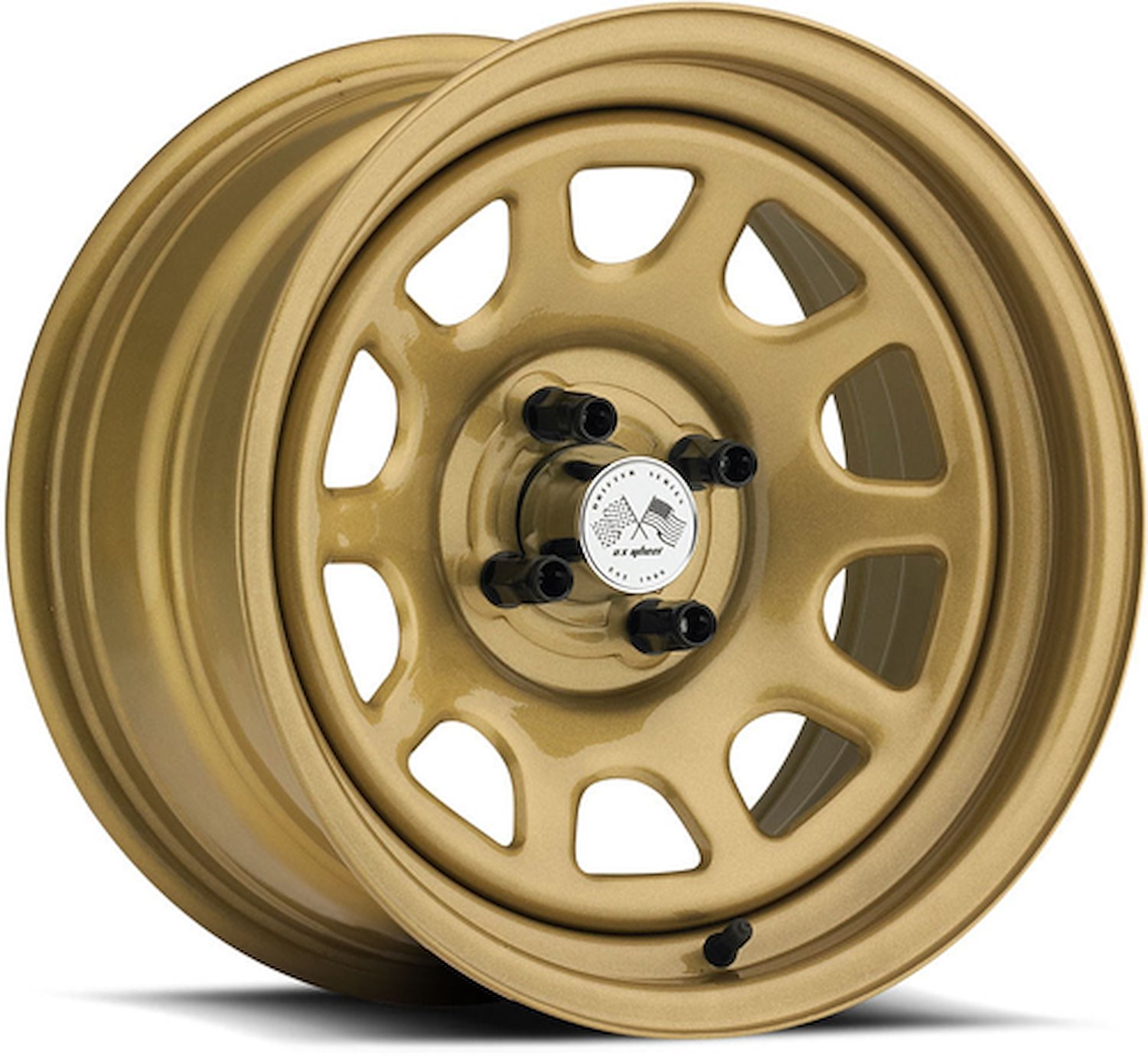 PAINTED DAYTONA FWD DRIFTER GOLD 15 x 7 5 x 45 Bolt Circle 4.25 Back Spacing +12 offset 266 Center Bore 1400 lbs Load Rating