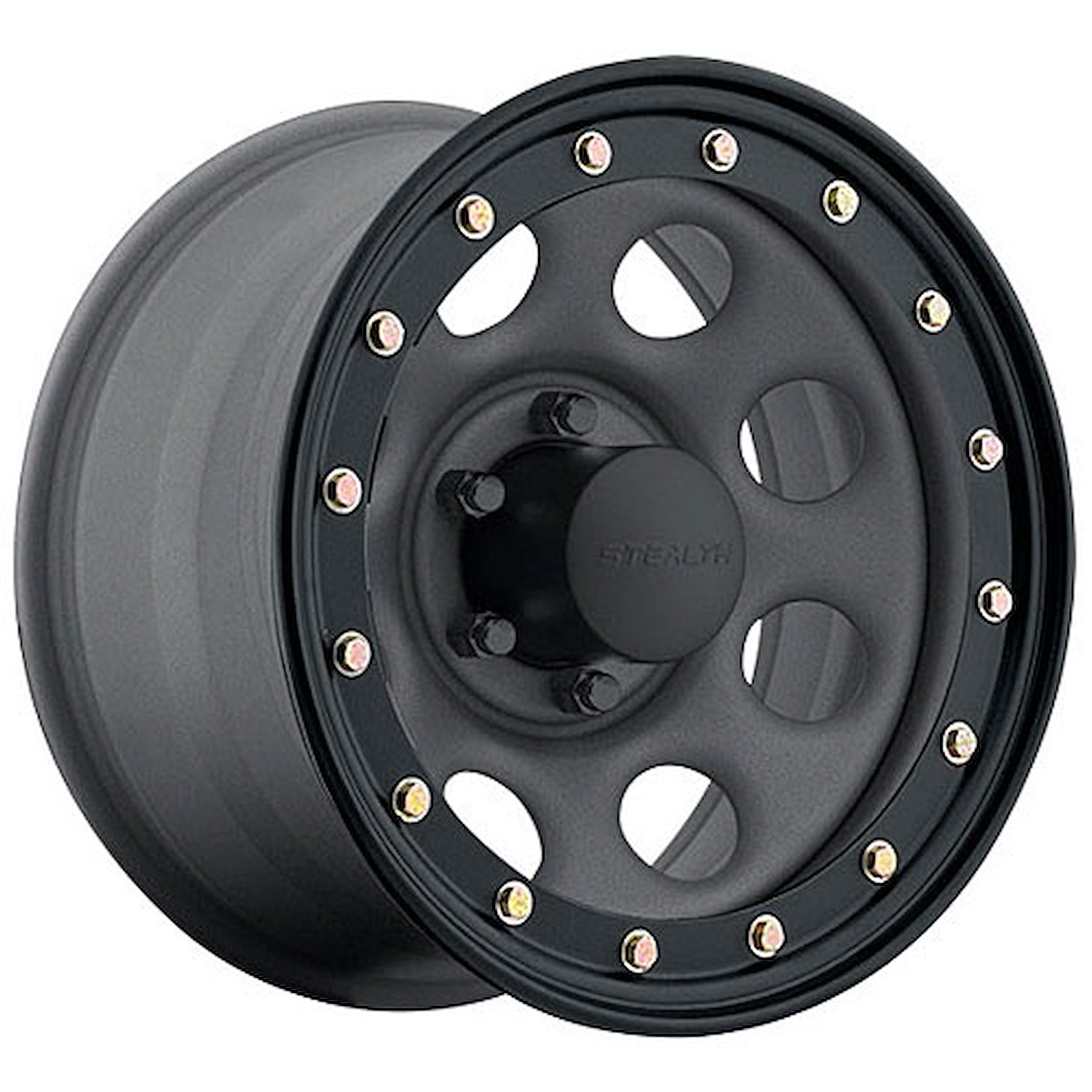 Simulated Beadlock Stealth Gunmetal Crawler Wheel (Series 046) Size: 15" x 10"