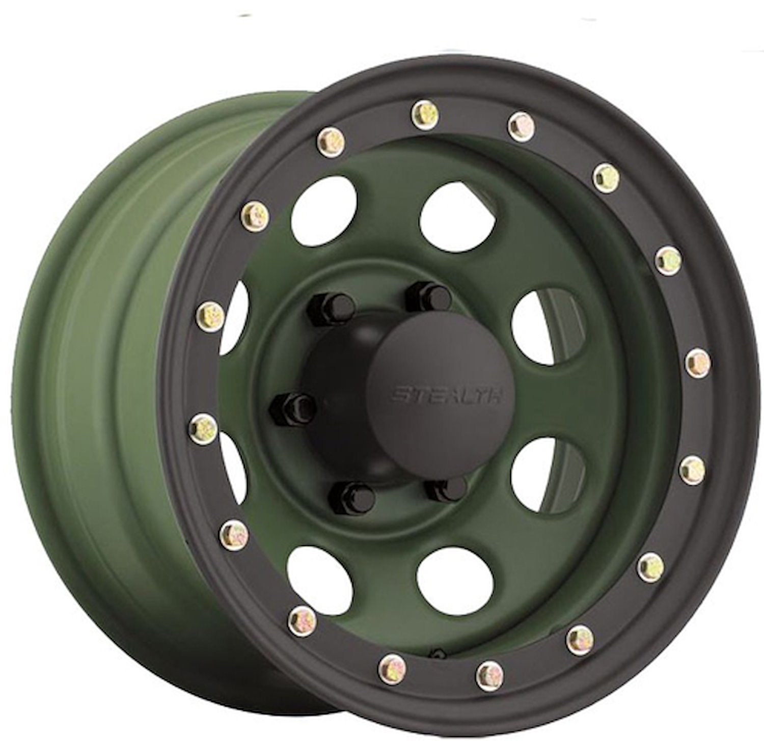 Simulated Beadlock Stealth Camo Green Crawler Wheel (Series 046) Size: 15" x 10"