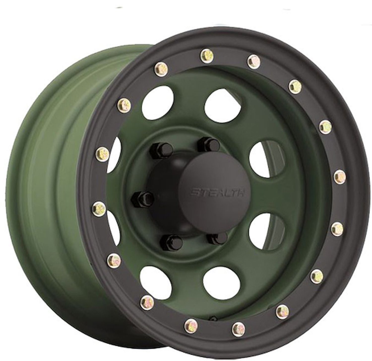 Simulated Beadlock Stealth Camo Green Crawler Wheel (Series 046) Size: 16" x 8"