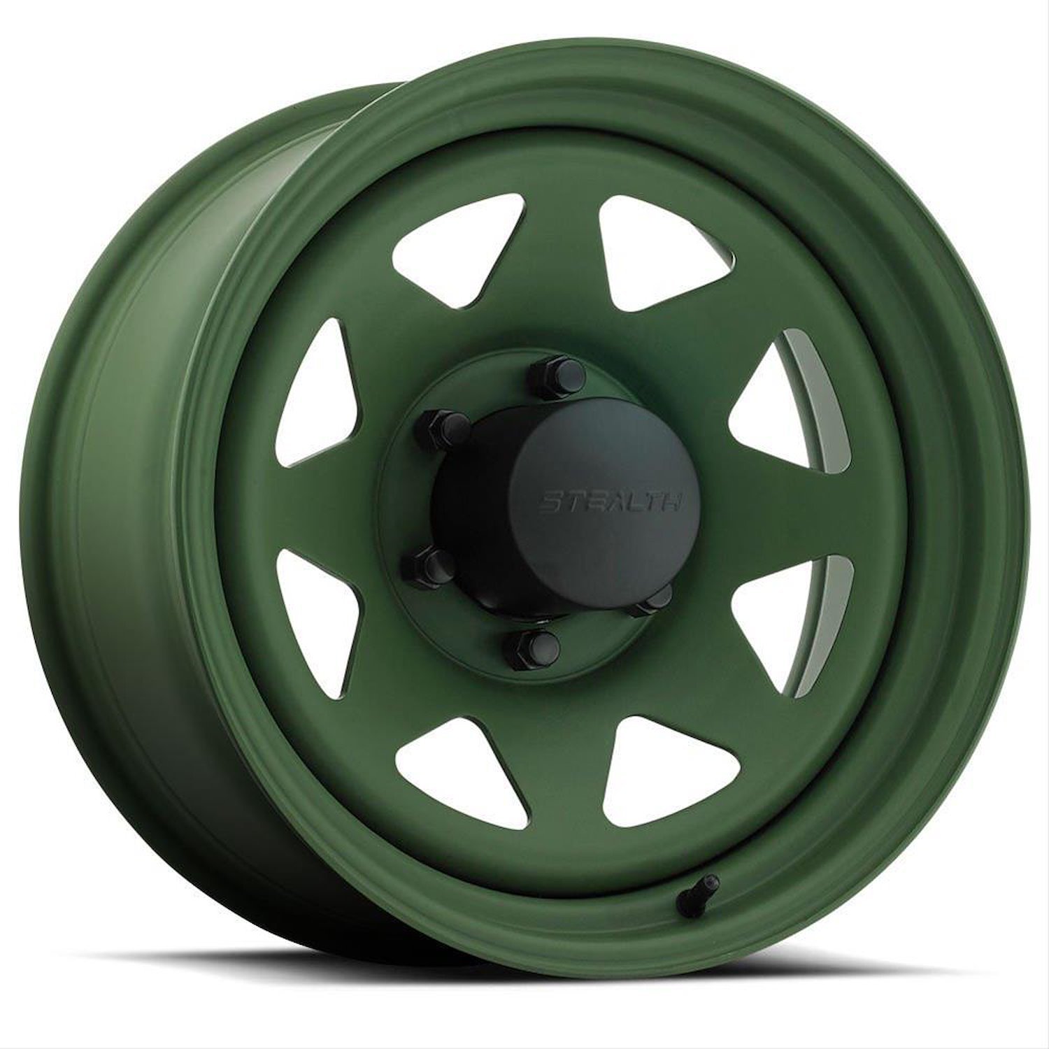 STEALTH 8-SPOKE CAMO GREEN 15X8 5X4.75 BOLT CIRCLE 3.75 B