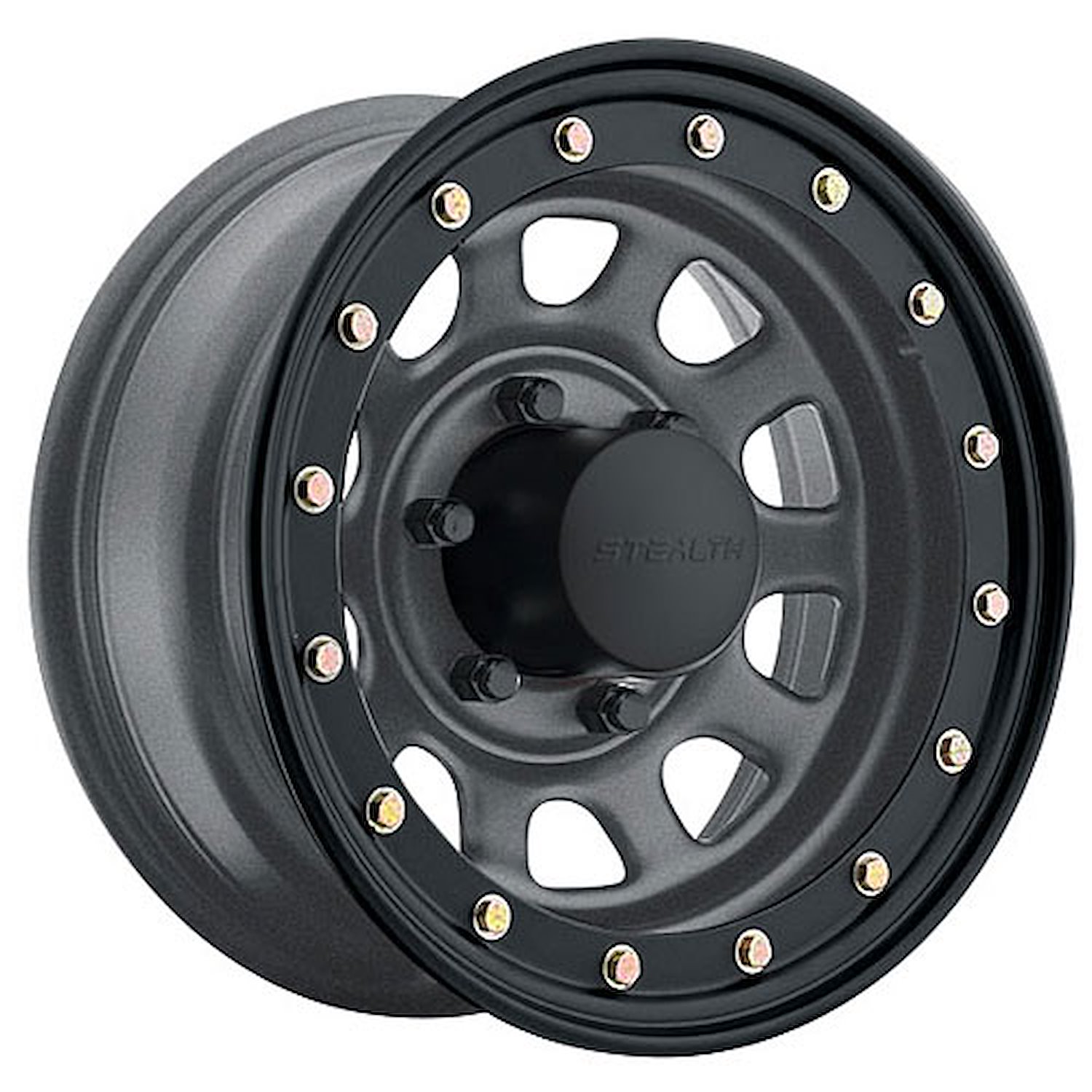 Simulated Beadlock Stealth Gunmetal Daytona Wheel (Series 844) Size: 15" x 12"