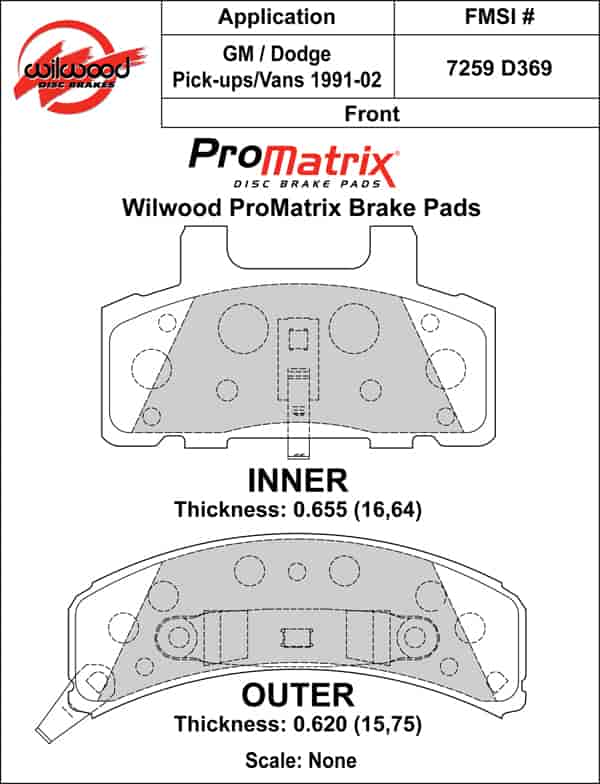 ProMatrix Front Brake Pads Calipers: 1991-2002 GM/Dodge