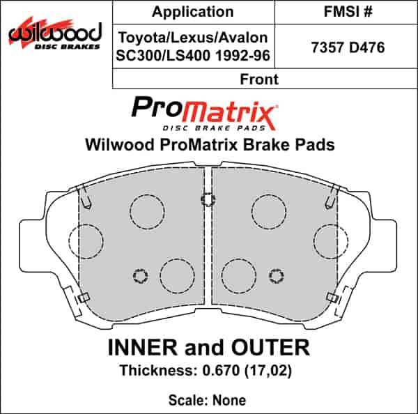 ProMatrix Front Brake Pads Calipers: 1992-1996 Toyota/Lexus