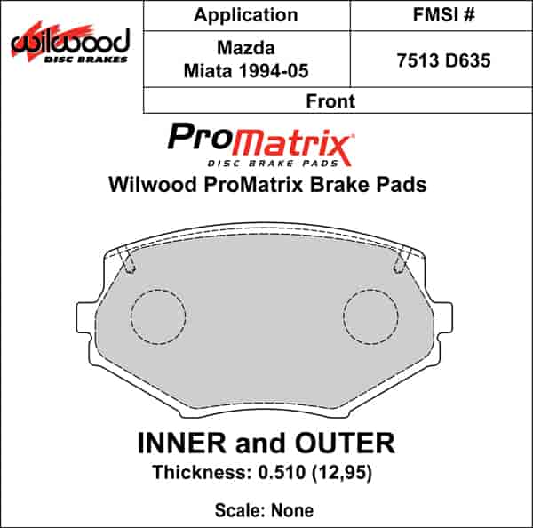 ProMatrix Front Brake Pads Calipers: 1994-2005 Mazda