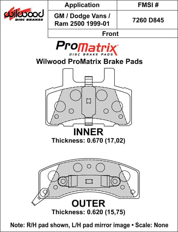 ProMatrix Front Brake Pads Calipers: 1999-2001 GM/Dodge