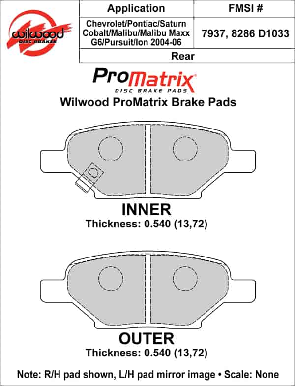 ProMatrix Rear Brake Pads Calipers: 2004-2006 GM