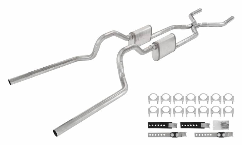 Crossmember Back H-Pipe Exhaust System with Turbo Pro Mufflers for 1963-1966 GM C10 Truck [2.500 in.]