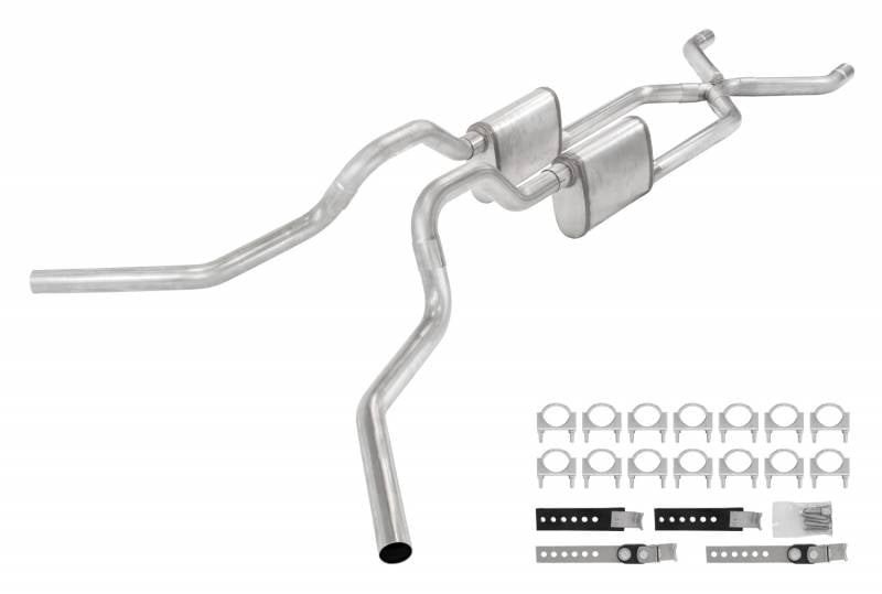 Crossmember Back X-Pipe Exhaust System with Turbo Pro Mufflers for 1963-1966 GM C10 Truck [2.500 in.]