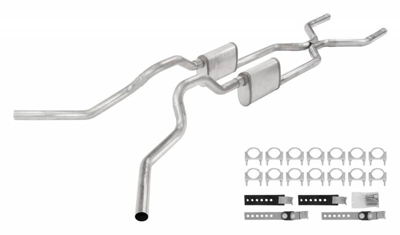 Crossmember Back H-Pipe Exhaust System with Turbo Pro Mufflers for 1963-1966 GM C10 Truck [2.500 in.]