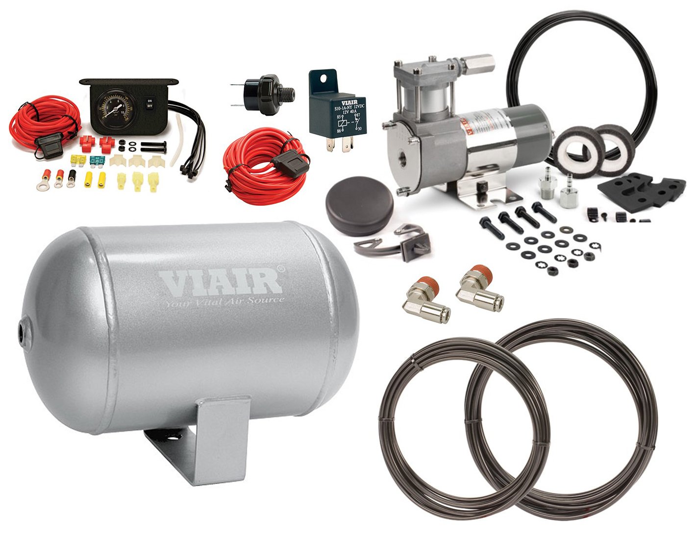 Viair 96k [96c, 0096] On-Board Compressor Kit | Includes: 12V 96C IG  Compressor, Air Tank, relay, Pressure switch, Wiring, Dash Gauge, Air Line,  Fittings - JEGS