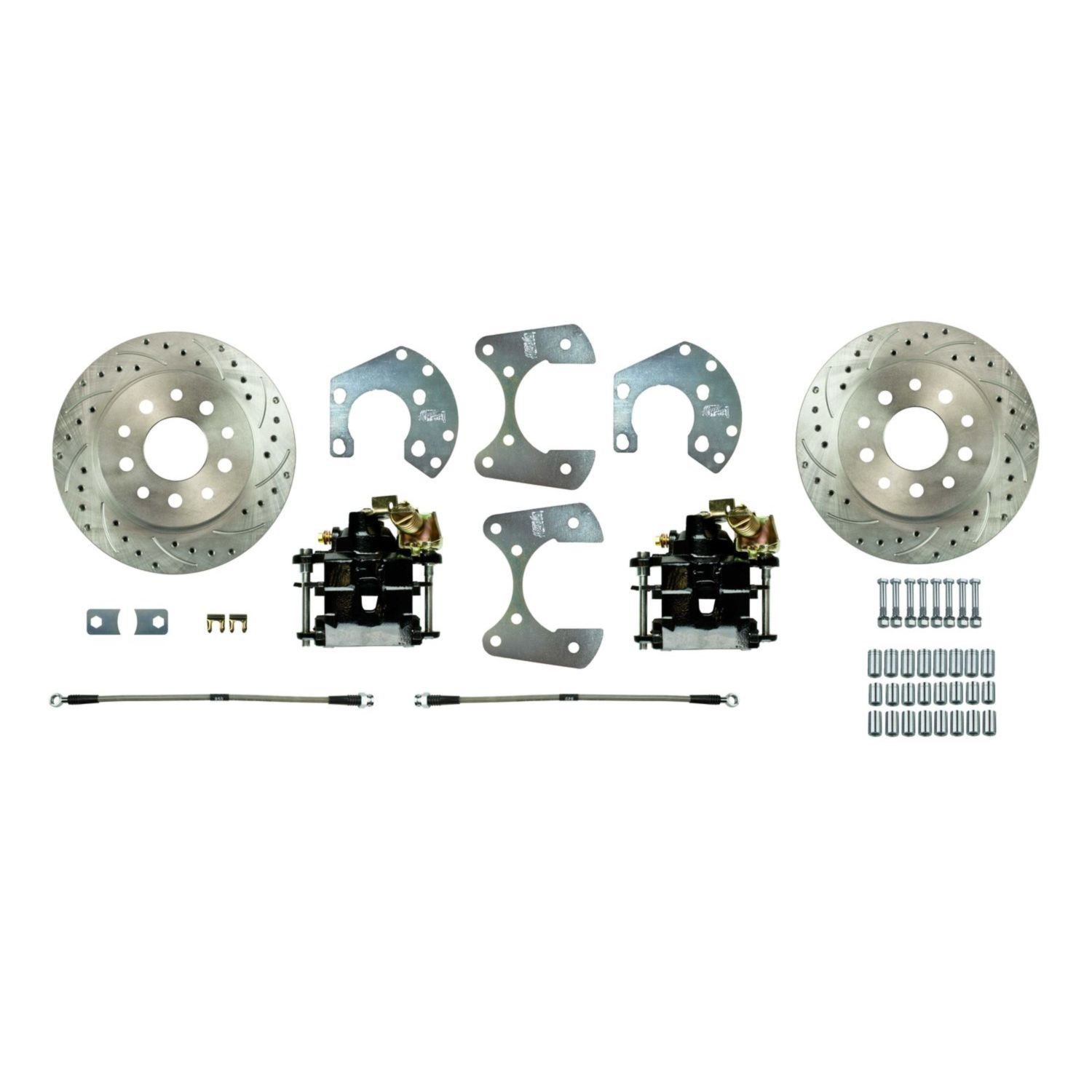 Ford 9 in. Rear Disc Brake Conversion Kit [Non Cross-Drilled Rotors] Black Calipers