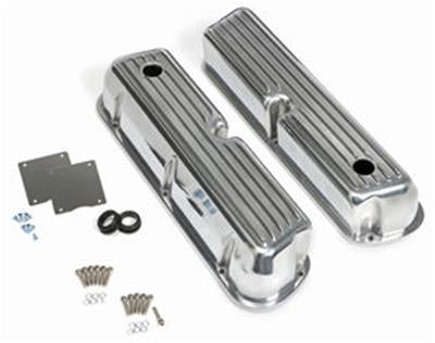 6117 TALL VALVE COVERS; SB FORD; FINNED; POLISHED ALUMINUM- WITH HOLES